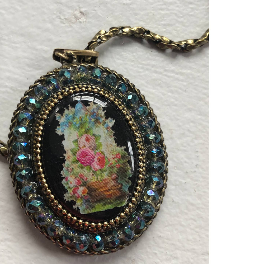 Michal Negrin Rose Cameo Oval  Pendant Necklace